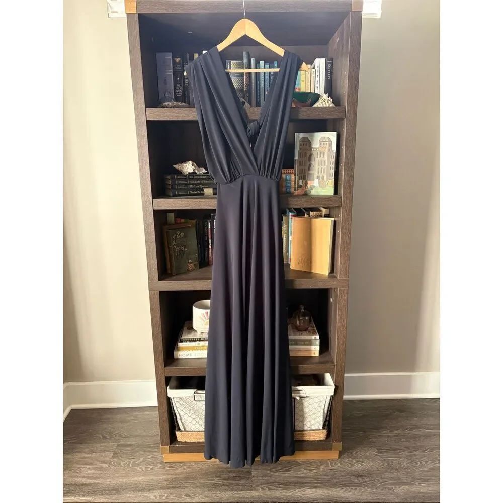 Morilee By Madeline Gardner Dark Navy Tie Back Long Gown Dress Size 2